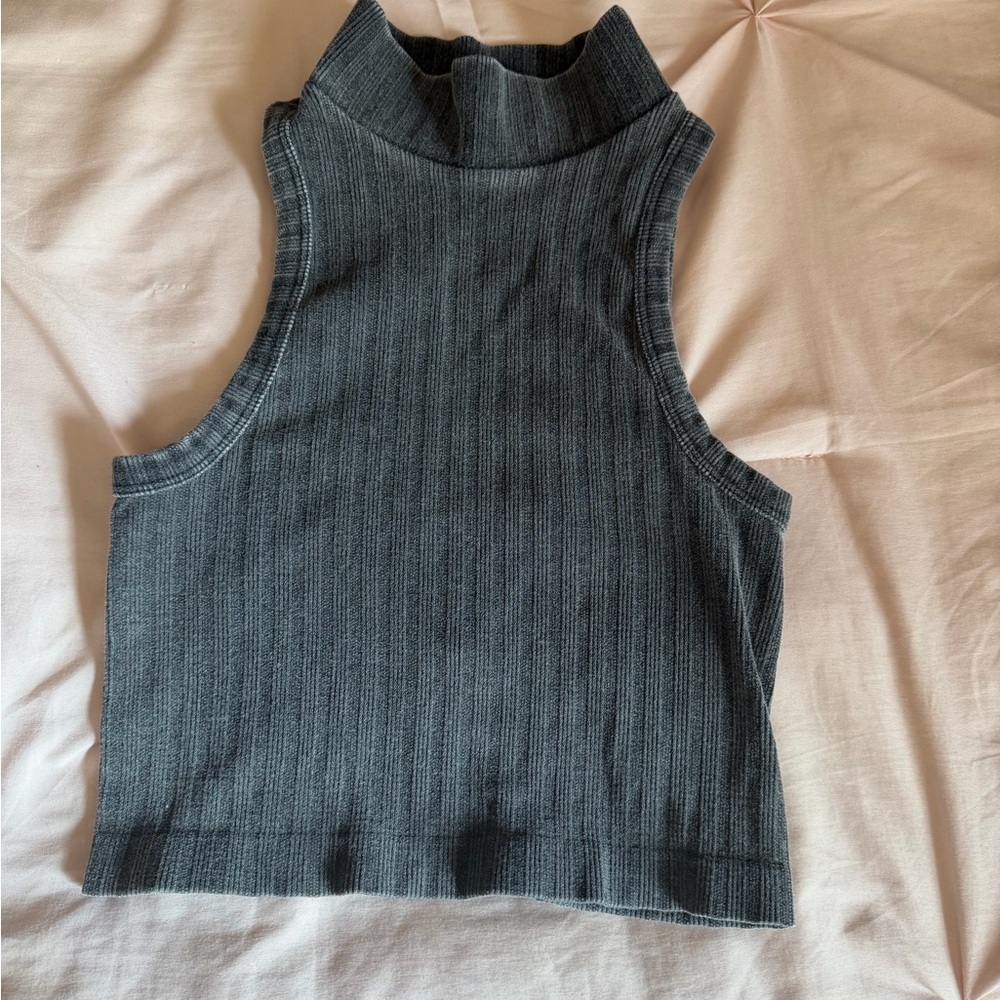 BDG Charcoal Gray Backless Ribbed Mock Neck Tank
